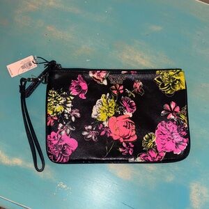 Victoria's Secret Black Wristlet with Vibrant Floral Design